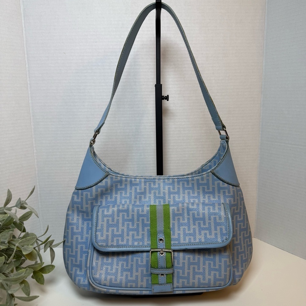 Tommy Hilfiger Vintage Style Y2K Blue Jacquard Monogram Print Shoulder Bag Boho